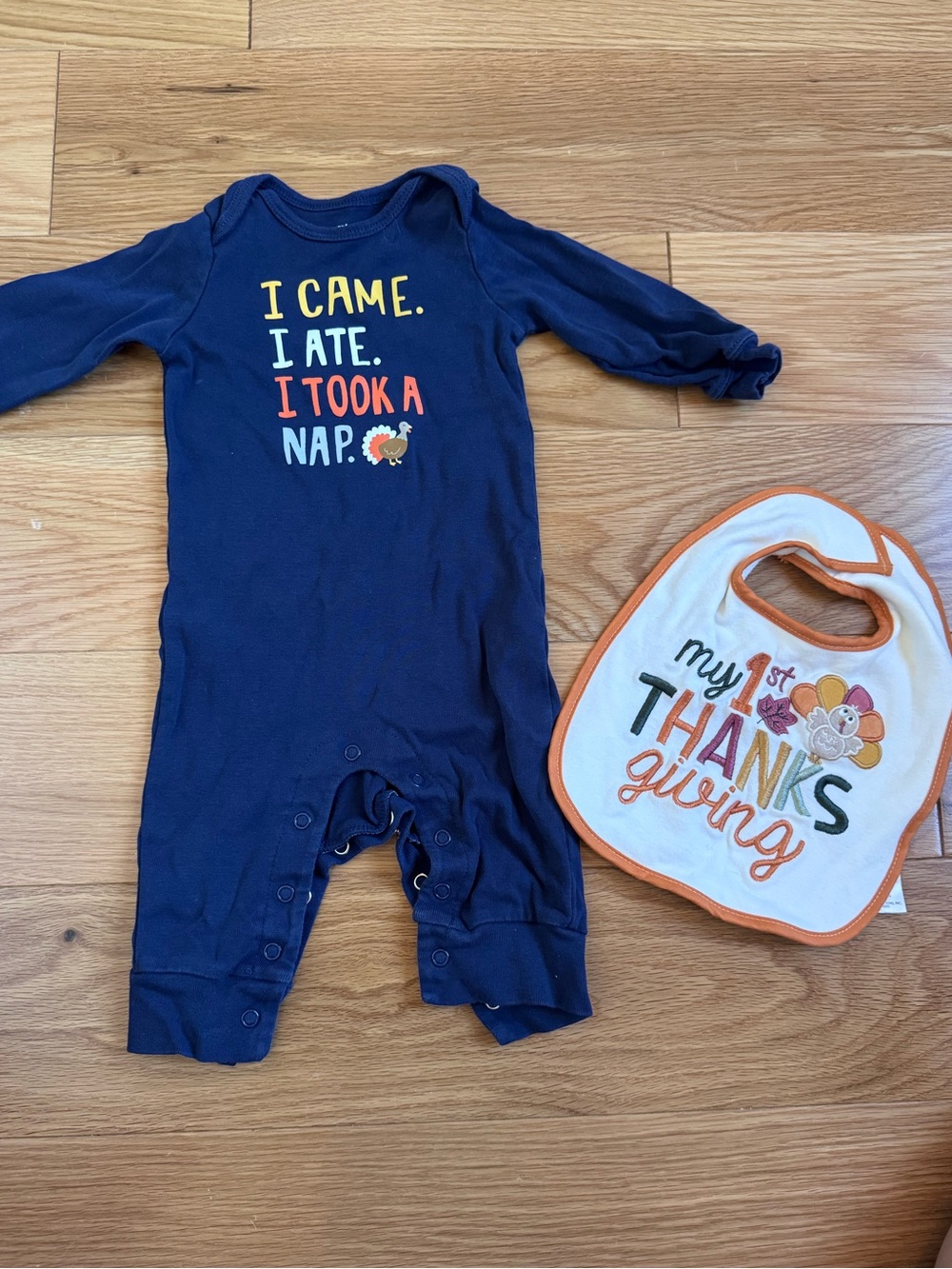 Carter's Navy Thanksgiving One-Piece with White & Orange Bib